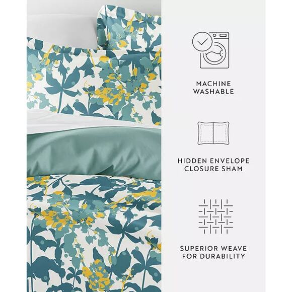 I Enjoy Reversible Patterned 3 Piece Duvet Cover Set King / Cal Teal - Picture 6 of 14